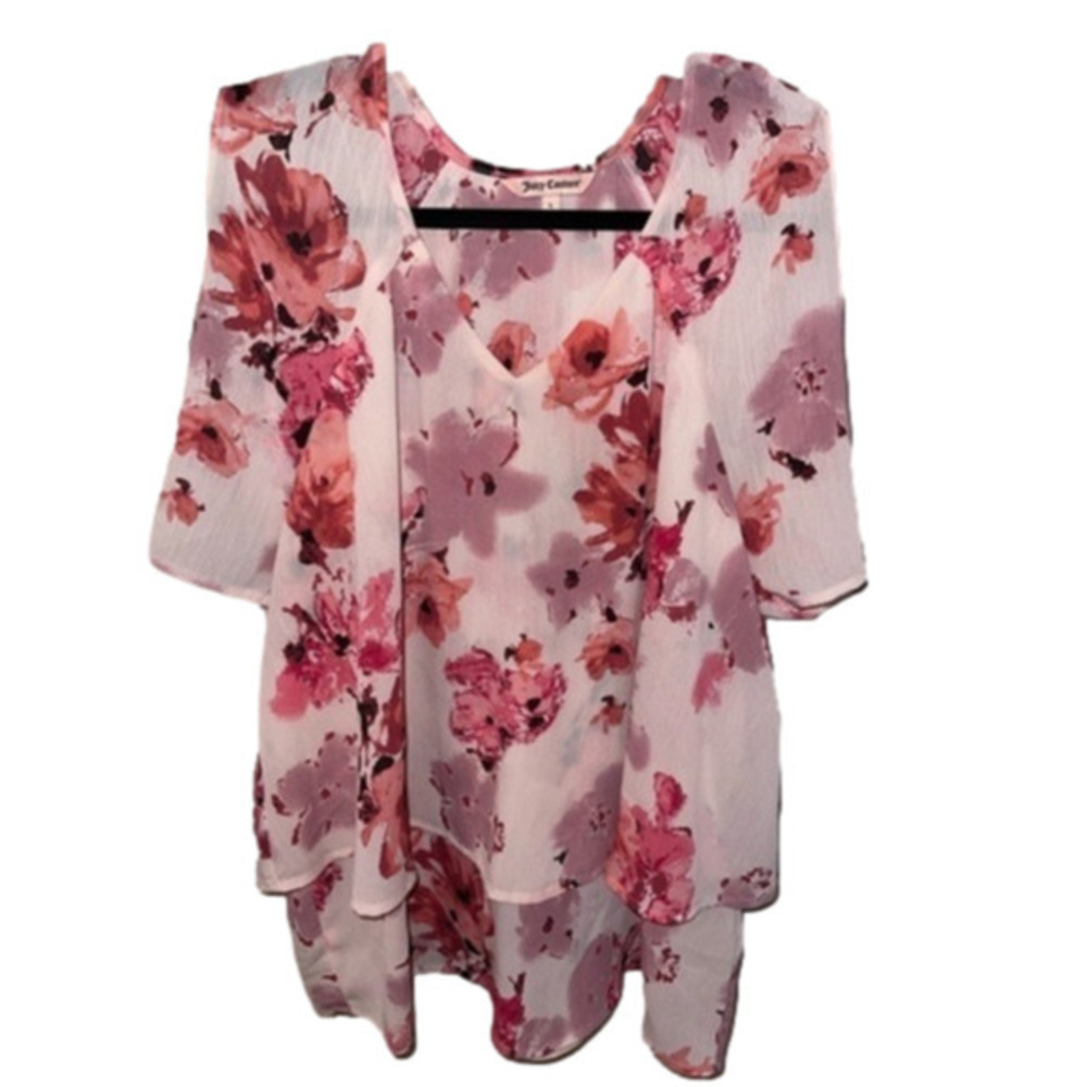 Juicy Couture Floral Cold Shoulder Ruffled Tiered Blouse